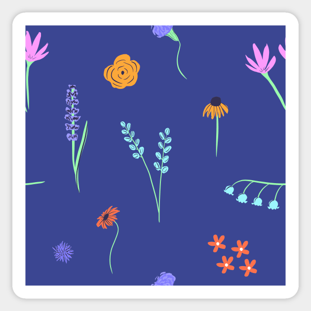 Florals on a Blue Background Sticker by A2Gretchen